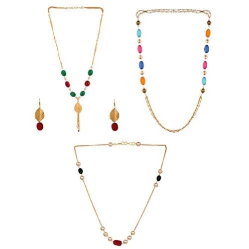 Efulgenz Pearl Necklace Indian 14 K Gold Plated Red Green Faux Ruby Emerald Beads Strand Fashion Costume Jewelry