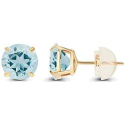 Solid 14K Yellow, White or Rose Gold 4mm Round Genuine Gemstone Birthstone Prong Set Stud Earrings For Women and Girls
