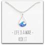 Ocean Wave Necklace – Cute Drop Shape Pendant for Surfer, Sea Lover, Hawaiian or Beach Enthusiast - Blue Wave Jewelry is a Great Gift for any Woman