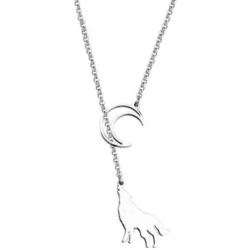 Crescent Moon Wolf Lariat Y Necklace Wolf Howling at The Moon Necklace Crescent Moon Wolf Lariat Y Necklace Wolf Howling at The Moon Necklace