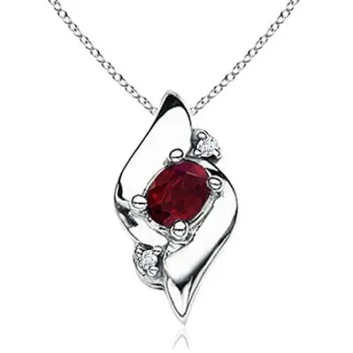 January Birthstone - Shell Style Oval Garnet and Diamond Pendant Necklace in Silver (4x3mm Garnet) January Birthstone - Shell Style Oval Garnet and Diamond Pendant Necklace in Silver (4x3mm Garnet)