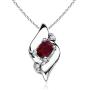 January Birthstone - Shell Style Oval Garnet and Diamond Pendant Necklace in Silver (4x3mm Garnet)