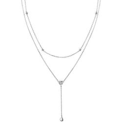 FLYOW Layered Necklace S925 Sterling Silver Teardrop Double Choker Y Lariat Necklace Gifts for Women