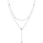 FLYOW Layered Necklace S925 Sterling Silver Teardrop Double Choker Y Lariat Necklace Gifts for Women