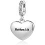 SBI Jewelry Love Heart Charm for Bracelets Cross Bible Verse Dangle Charm Engraved Matthew 6:34 Gift for Women Girls