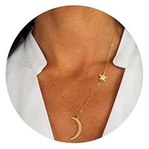 Dainty Moon Necklace Star Chain Gold or Silver Necklaces Crescent Moon Pendant Necklace Choker Necklace Minimalist Boho Jewelry for Women Girl Mother Gift