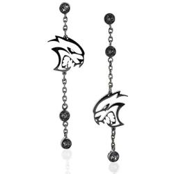 Baron Jewelry Dodge Challenger SRT Hellcat Brass Earrings. Decorated with Swarovski Crystals. 2” Long Durable Chain with 3 Silver Night Crystals.