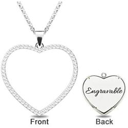 AILIN 925 Sterling Silver Photo Engraved Heart Shape Shimmer Necklace Custom Picture Image Text Engraved
