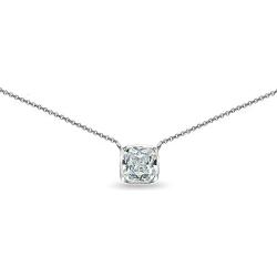 Sterling Silver Cubic Zirconia Cushion-Cut Bezel-Set Solitaire Short Choker Necklace for Girls, Teens or Women