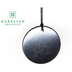 Shungite Pendant Big Circle 50mm - Guaranteed Authentic Russian Natural Shungite Stone From Karelia - Protection from Electromagnetic Field, Chakra Adjustment,100% Original Shungite