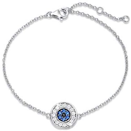 FANCIME Sterling Silver Evil Eye Necklace Evil Eye Bracelet Cubic Zirconia Simulated Diamond Pendant Necklace Yom Kippur Gifts Danity Fine Jewelry for Women Girls