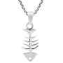 Fashion Fish Bone Skeleton .925 Sterling Silver Pendant Necklace
