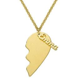 Personalized Broken Heart Necklace Couples Jewelry for Boyfriend Girlfriend- Precious Metal Silver 925 or 10K Gold Engraved Couple Pendant Valentine Day Love Gift