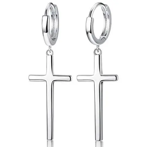 Sllaiss 925 Sterling Silver Dangle Cross Earrings for Womens Men Hinged Hoop Cross Earrings Huggie Drop Piercing Sllaiss 925 Sterling Silver Dangle Cross Earrings for Womens Men Hinged Hoop Cross Earrings Huggie Drop Piercing
