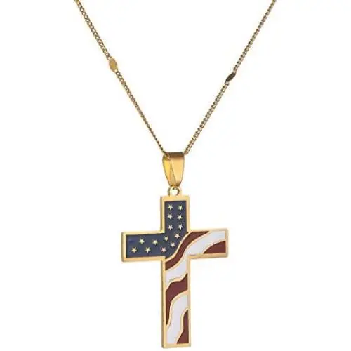 Stainless Steel Enamel Cross Jesus Religion Pendant Necklace American USA Flag Jewelry Stainless Steel Enamel Cross Jesus Religion Pendant Necklace American USA Flag Jewelry