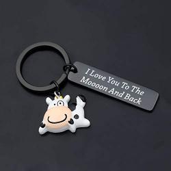 BAUNA Cute Cow Keychain Cow Lover Jewelry I Love You To The Moooon And Back Farm Animal Lover Gifts For Farmers Best Friend