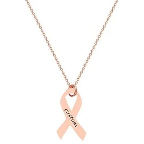 Personalized Custom Name Ribbon Necklaces Breast Cancer Survivor Gifts Nameplate Pendant Jewelry