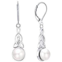 YL Celtic Knot Pendant Necklace 925 Sterling Silver Freshwater Pearl Leverback Earrings Cubic Zirconia Love Knot Drop Jewelry