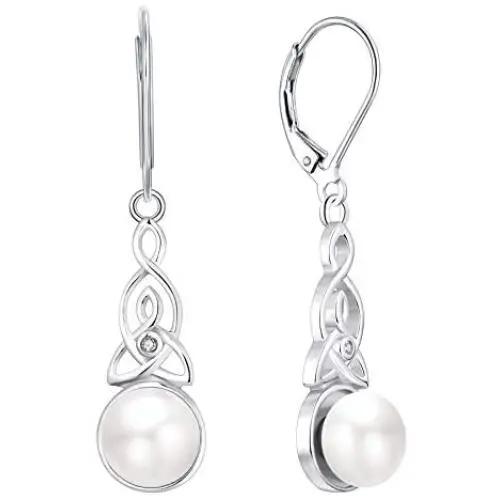 YL Celtic Knot Pendant Necklace 925 Sterling Silver Freshwater Pearl Leverback Earrings Cubic Zirconia Love Knot Drop Jewelry YL Celtic Knot Pendant Necklace 925 Sterling Silver Freshwater Pearl Leverback Earrings Cubic Zirconia Love Knot Drop Jewelry