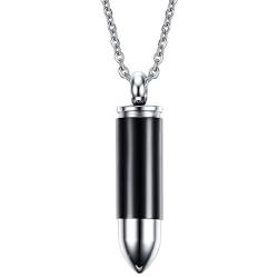 PJ Stainless Steel Bullet Capsule Container Cremation Ashes Urn Pendant Keepsake Memorial Necklace