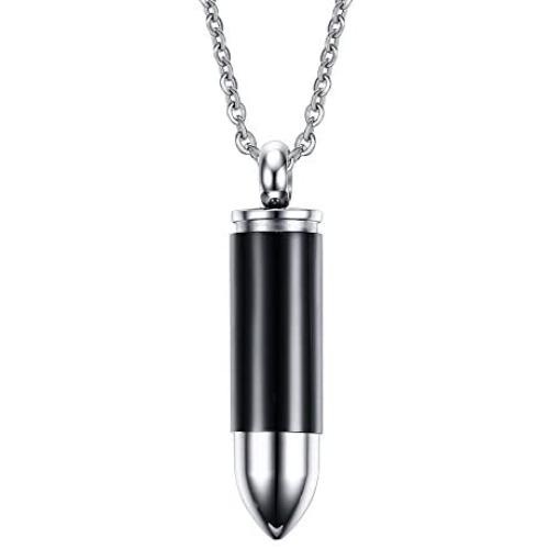 PJ Stainless Steel Bullet Capsule Container Cremation Ashes Urn Pendant Keepsake Memorial Necklace