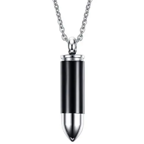 PJ Stainless Steel Bullet Capsule Container Cremation Ashes Urn Pendant Keepsake Memorial Necklace PJ Stainless Steel Bullet Capsule Container Cremation Ashes Urn Pendant Keepsake Memorial Necklace
