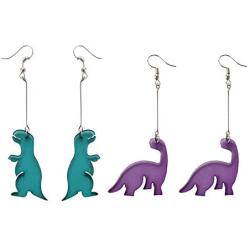 2 Pairs Fashion Acrylic Dinosaur Drop Dangle Earrings Jewelry - Funny Cute Dinosaur Animal Drop Earrings for Women Kids