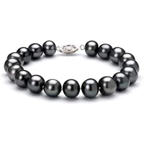 Black 8.5-9mm AA Quality Freshwater 925 Sterling Silver Cultured Pearl Bracelet For Women