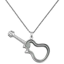 Jesse Ortega Guitar Musical Instrument Glass Living Memory Locket Pendant Necklace fit Floating Charms