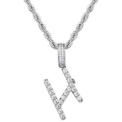 TRIPOD JEWELRY Iced Out Pendant Initial Letter Pendant Necklace for Women, White Gold Plated Custom Pendant with Rope Chain A To Z