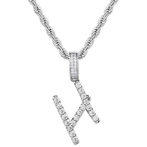 TRIPOD JEWELRY Iced Out Pendant Initial Letter Pendant Necklace for Women, White Gold Plated Custom Pendant with Rope Chain A To Z