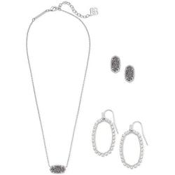 Kendra Scott Elisa Necklace, Ellie Earrings, & Elle Open Frame Crystal Earrings Gift Set in Silver-Plated Brass