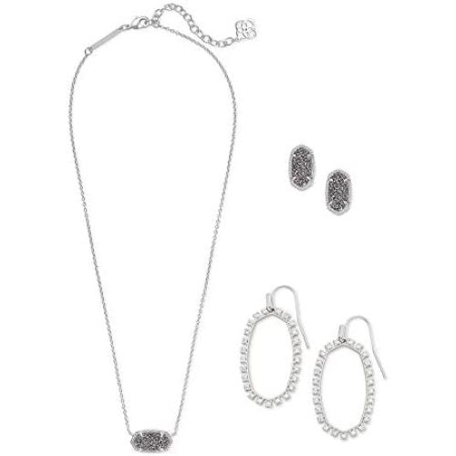Kendra Scott Elisa Necklace, Ellie Earrings, & Elle Open Frame Crystal Earrings Gift Set in Silver-Plated Brass