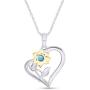AFFY Personalized Two Tone Sunflower with Heart Pendant Necklace in 14k White Gold Over Sterling Silver