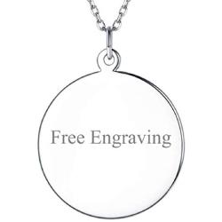 Custom Initial Disc Necklace 925 Sterling Silver Minimalist Personalized Circle/Heart Dog Tags Pendant Text Engravable with Name/Date/Locations