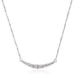 Vanbelle Sterling Silver Jewelry Curved Bar Pendant Necklace with Cubic Zirconia Stones and Rhodium Plated for Women and Girls