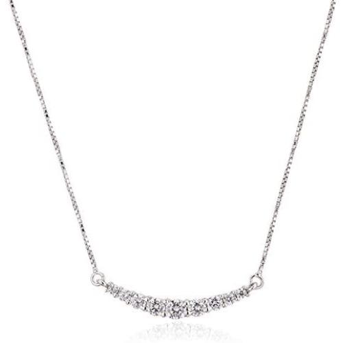 Vanbelle Sterling Silver Jewelry Curved Bar Pendant Necklace with Cubic Zirconia Stones and Rhodium Plated for Women and Girls