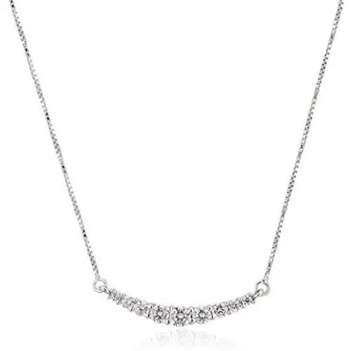Vanbelle Sterling Silver Jewelry Curved Bar Pendant Necklace with Cubic Zirconia Stones and Rhodium Plated for Women and Girls Vanbelle Sterling Silver Jewelry Curved Bar Pendant Necklace with Cubic Zirconia Stones and Rhodium Plated for Women and Girls