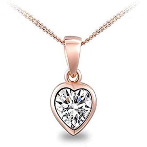 Amnoz Rose Gold Plated Sterling Silver Single Paving Cubic Zirconia Heart Pendant Necklace