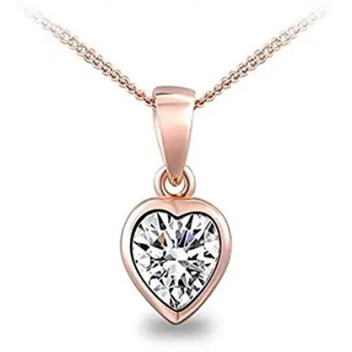 Amnoz Rose Gold Plated Sterling Silver Single Paving Cubic Zirconia Heart Pendant Necklace Amnoz Rose Gold Plated Sterling Silver Single Paving Cubic Zirconia Heart Pendant Necklace