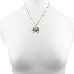 Lux Accessories Double Crescent Moon Pentagram Blue Opal Necklace