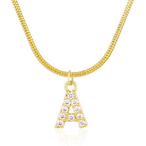 JUSZXY Initial Cubic Zirconia Necklace 14K Gold Plated Jewelry Gifts for Women Girls, Dainty Snake Chain Letter Choker Necklace Adjustable Chain 16'' + 2''