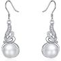 925 Sterling Silver Pearl Drop Earring White Pearl Dangle Earrings with Angel Wing Cubic Zirconia Silver Dangle Earring for Women