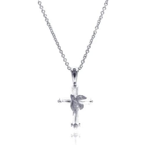 Sterling Silver Dove Cross Pendant Necklace