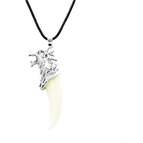 JczR.Y Vintage Spike Wolf Head Leather Rope Pendant Necklace Men Retro Antique Wolf Fang Tooth Necklace for Fashion Animal Tooth Pendant Jewelry