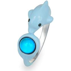 Fun Jewels Cute Dolphin Ocean Animal Wrap Color Change Round Stone Mood Ring Size 6-9