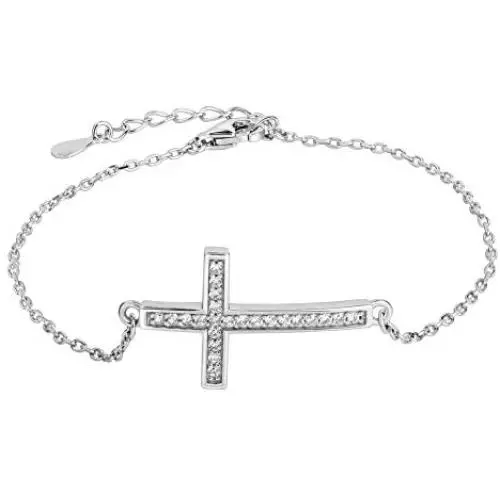 JZCOLOR 925 Sterling-Silver Cross Bracelet for Women - Christian Sideways Cross Bracelet Religious Faith Bracelet for Teens Girls JZCOLOR 925 Sterling-Silver Cross Bracelet for Women - Christian Sideways Cross Bracelet Religious Faith Bracelet for Teens Girls