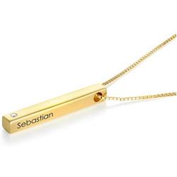 MyNameNecklace Personalized Engraved 3 Sided Vertical 3D Bar Necklace with Cubic Zircon or Diamond Pendant - Custom Jewelry Gift for Mom Wife