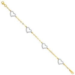 Wellingsale 14k Two 2 Tone White and Yellow Gold Heart Link Bracelet with Lobster Claw Clasp - 7.5''