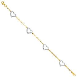 Wellingsale 14k Two 2 Tone White and Yellow Gold Heart Link Bracelet with Lobster Claw Clasp - 7.5''